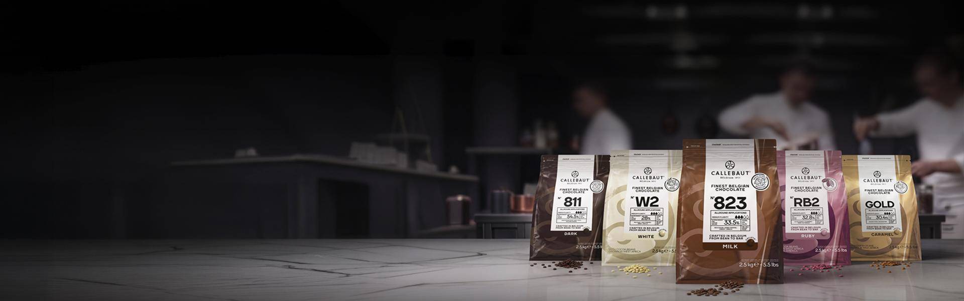 Основная линейка шоколада Callebaut: 811, 823, W2, GOLD, Ruby, RB2